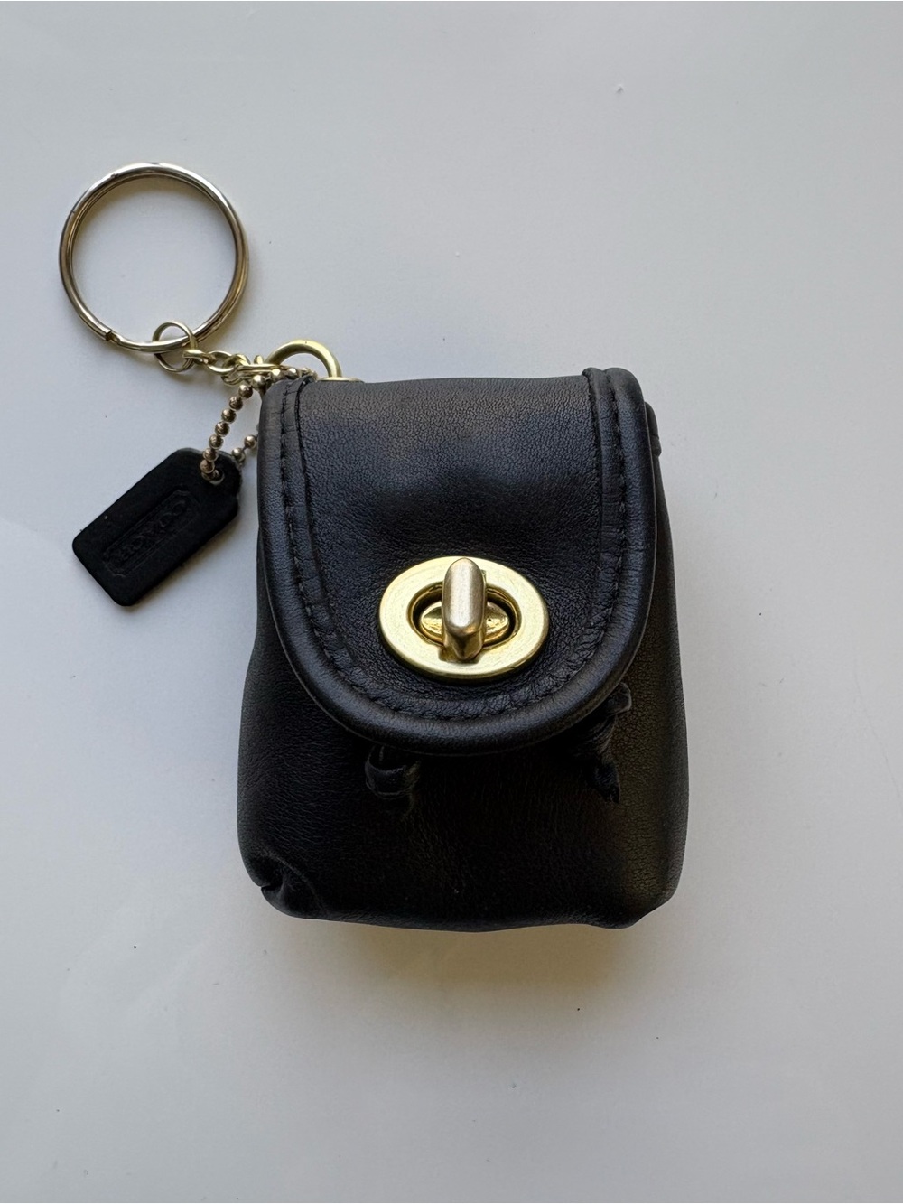 RARE COACH Vintage Mini Daypack Black Leather Bag Charm Keychain Fob Coin Pouch